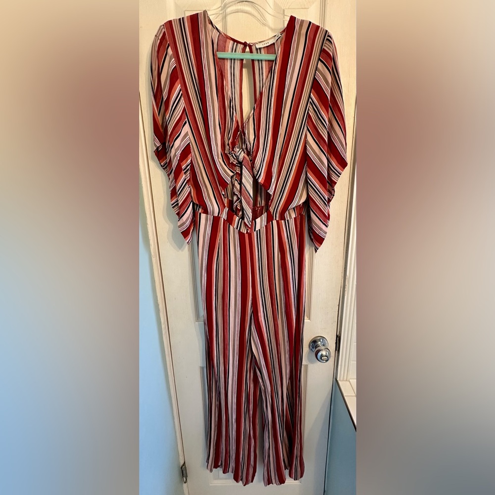 Lush Red and White Striped Jumpsuit